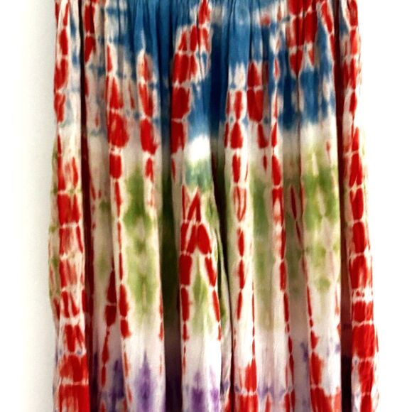 Wevez Tie Die Wide Leg Pants Free Size OS Colorful Rayon India Hippie Palazzo - Picture 3 of 6
